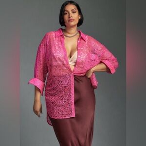 Anthropologie Metallic Lace Buttondown Shirt